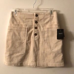 Forever 21 Cream Corduroy High Waisted Skirt